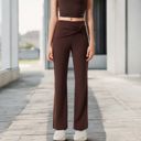 Brown Large Women's High-Waisted Flare Pants with Twist Knot Detail