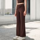 Brown Large Women's High-Waisted Flare Pants with Twist Knot Detail