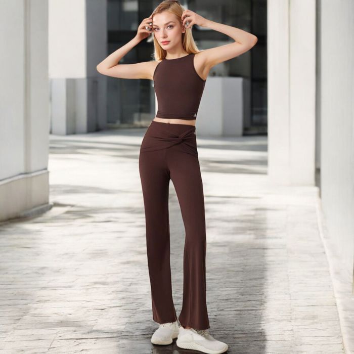 Women's High-Waisted Flare Pants with Twist Knot Detail