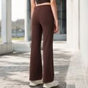 Brown Large Women's High-Waisted Flare Pants with Twist Knot Detail