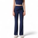 Blue Large Women's High-Waisted Flare Pants with Twist Knot Detail