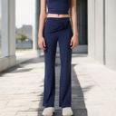 Blue Large Women's High-Waisted Flare Pants with Twist Knot Detail