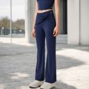 Blue Large Women's High-Waisted Flare Pants with Twist Knot Detail