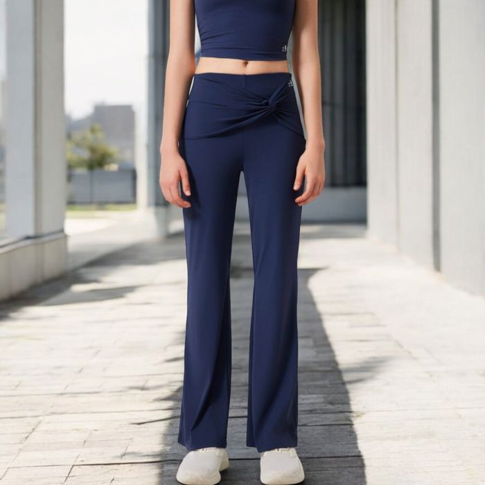 Women's High-Waisted Flare Pants with Twist Knot Detail