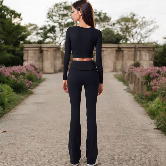 Women's High-Waisted Flare Pants with Ruffle Waistband