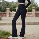 Black Medium Women's High-Waisted Flare Pants with Ruffle Waistband