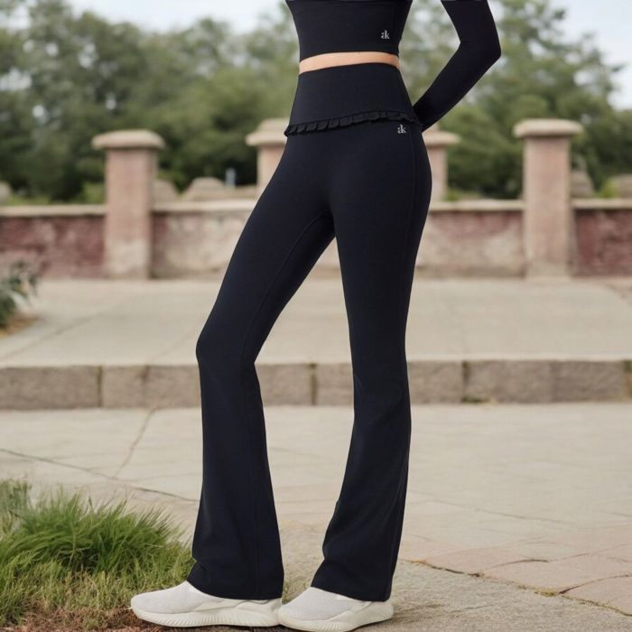 Women's High-Waisted Flare Pants with Ruffle Waistband