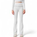 White Medium Women's High-Waisted Flare Pants with Ruffle Waistband