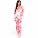 Pink Large Women's Pink Heart Print Pajama Set with Button-Up Long Sleeve Top and Relaxed Fit Pants