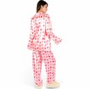 Pink Large Women's Pink Heart Print Pajama Set with Button-Up Long Sleeve Top and Relaxed Fit Pants