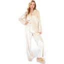 Beige Large Women's Crushed Velvet Lounge Set with Button-Up Long Sleeve Top and Wide-Leg Pants