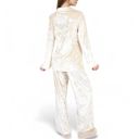 Beige Large Women's Crushed Velvet Lounge Set with Button-Up Long Sleeve Top and Wide-Leg Pants