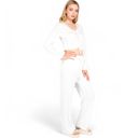 White Large Women's Knit Tie-Front Lounge Set with Long Sleeve Cardigan and Wide-Leg Pants