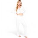 White Large Women's Knit Tie-Front Lounge Set with Long Sleeve Cardigan and Wide-Leg Pants