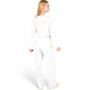 White Large Women's Knit Tie-Front Lounge Set with Long Sleeve Cardigan and Wide-Leg Pants