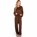 Brown Large Women's Minimalist Lounge Set with Long Sleeve Oversized Top and Wide-Leg Pants