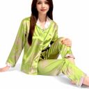  Women's Satin Bamboo Print Pajama Set with Contrast Trim