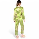 Green Large Women's Satin Bamboo Print Pajama Set with Contrast Trim