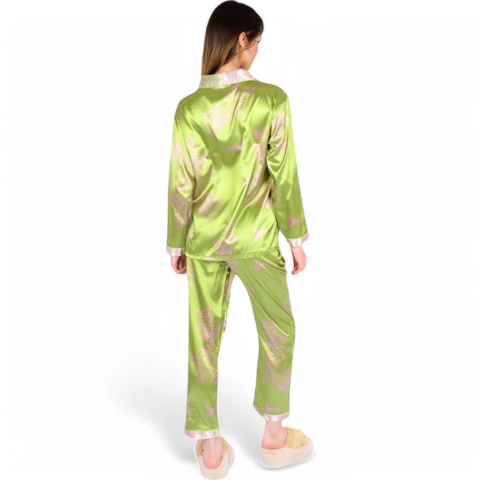 Women's Satin Bamboo Print Pajama Set with Contrast Trim