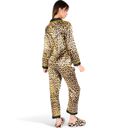 Brown Large Women's Satin Leopard Print Pajama Set with Button-Down Top