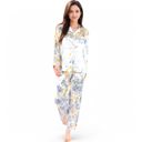 Blue Large Women's Botanical Print Satin Pajama Set with Button-Up Top and Long Pants