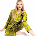  Women's Satin Pajama Set with Giraffe Print and Button-Down Top