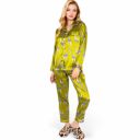 Yellow Large Women's Satin Pajama Set with Giraffe Print and Button-Down Top