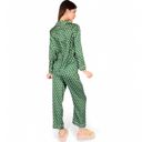 Green Large Women's Polka Dot Satin Pajama Set with Ruffled Cuffs and Piping Detail