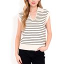  Women's Striped Knit Sleeveless Sweater Vest with Collared V-Neck