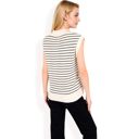 Beige Large Women's Striped Knit Sleeveless Sweater Vest with Collared V-Neck