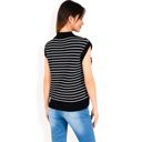 Black Large Women's Striped Knit Sleeveless Sweater Vest with Collared V-Neck