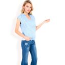 Blue Large Women's Striped Knit Sleeveless Sweater Vest with Collared V-Neck