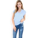 Blue Large Women's Striped Knit Sleeveless Sweater Vest with Collared V-Neck