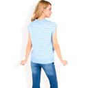 Blue Large Women's Striped Knit Sleeveless Sweater Vest with Collared V-Neck