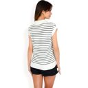 White Large Women's Striped Knit Sleeveless Sweater Vest with Collared V-Neck