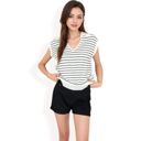 White Large Women's Striped Knit Sleeveless Sweater Vest with Collared V-Neck