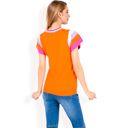 Orange Large Women's Colorblock Knit Short Sleeve Top with Bold Striped Sleeves