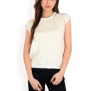  Women's Striped Knit Cap Sleeve Top with Contrast Trim