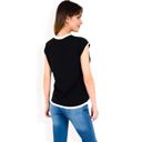 Black Large Women's Striped Knit Cap Sleeve Top with Contrast Trim