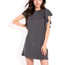 Black Large Women's Ruffle Sleeve Textured Knit Mini Shift Dress