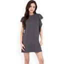 Black Large Women's Ruffle Sleeve Textured Knit Mini Shift Dress