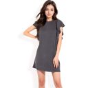 Black Medium Women's Ruffle Sleeve Textured Knit Mini Shift Dress