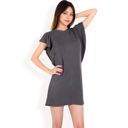 Black Medium Women's Ruffle Sleeve Textured Knit Mini Shift Dress