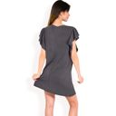 Black Medium Women's Ruffle Sleeve Textured Knit Mini Shift Dress