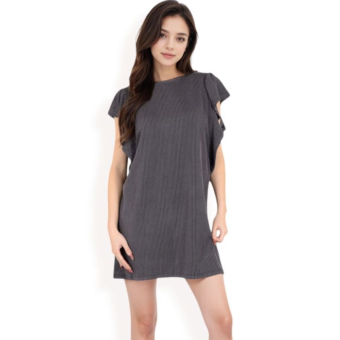 Women's Ruffle Sleeve Textured Knit Mini Shift Dress