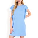 Blue Large Women's Ruffle Sleeve Textured Knit Mini Shift Dress