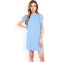 Blue Large Women's Ruffle Sleeve Textured Knit Mini Shift Dress