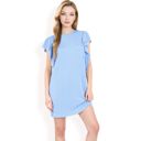 Blue Large Women's Ruffle Sleeve Textured Knit Mini Shift Dress