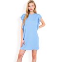 Blue Large Women's Ruffle Sleeve Textured Knit Mini Shift Dress