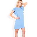 Blue Large Women's Ruffle Sleeve Textured Knit Mini Shift Dress